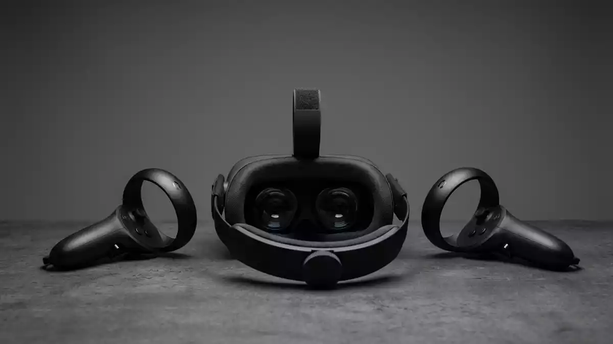 Fotorealistische Studioansicht von VR-Set in neutraler Produktdarstellung, neutral