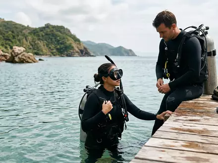 Fotorealistische Aufnahme von Tauchmaske am Tauchplatz zum Thema Mares X-Vision Ultra LiquidSkin, natuerliches Licht - Foto: THN