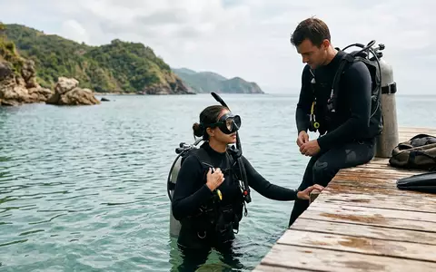 Fotorealistische Aufnahme von Tauchmaske am Tauchplatz zum Thema Mares X-Vision Ultra LiquidSkin, natuerliches Licht - Foto: THN