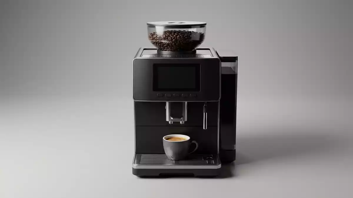 Fotorealistische Studioansicht von Kaffeevollautomat in neutraler Produktdarstellung