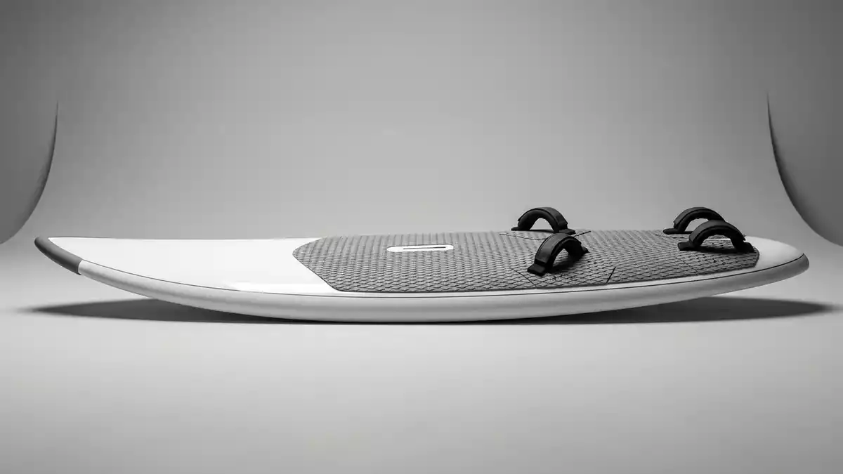 Fotorealistische Studioansicht von Windsurfboard in neutraler Produktdarstellung