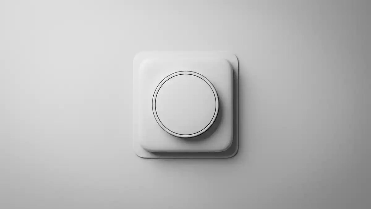 Fotorealistische Studioansicht von Raumthermostat in neutraler Produktdarstellung