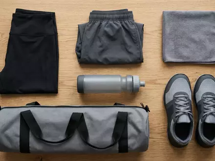 Flatlay-Arrangement rund um Sporttights zum Thema Nike Pro Compression Tights, weiches Oberlicht - Foto: THN