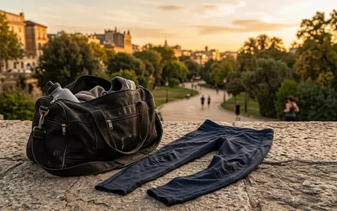 Fotorealistische Aufnahme von Sporttights nach dem Laufen zum Thema Nike Pro Compression Tights, warmes Abendlicht - Foto: THN