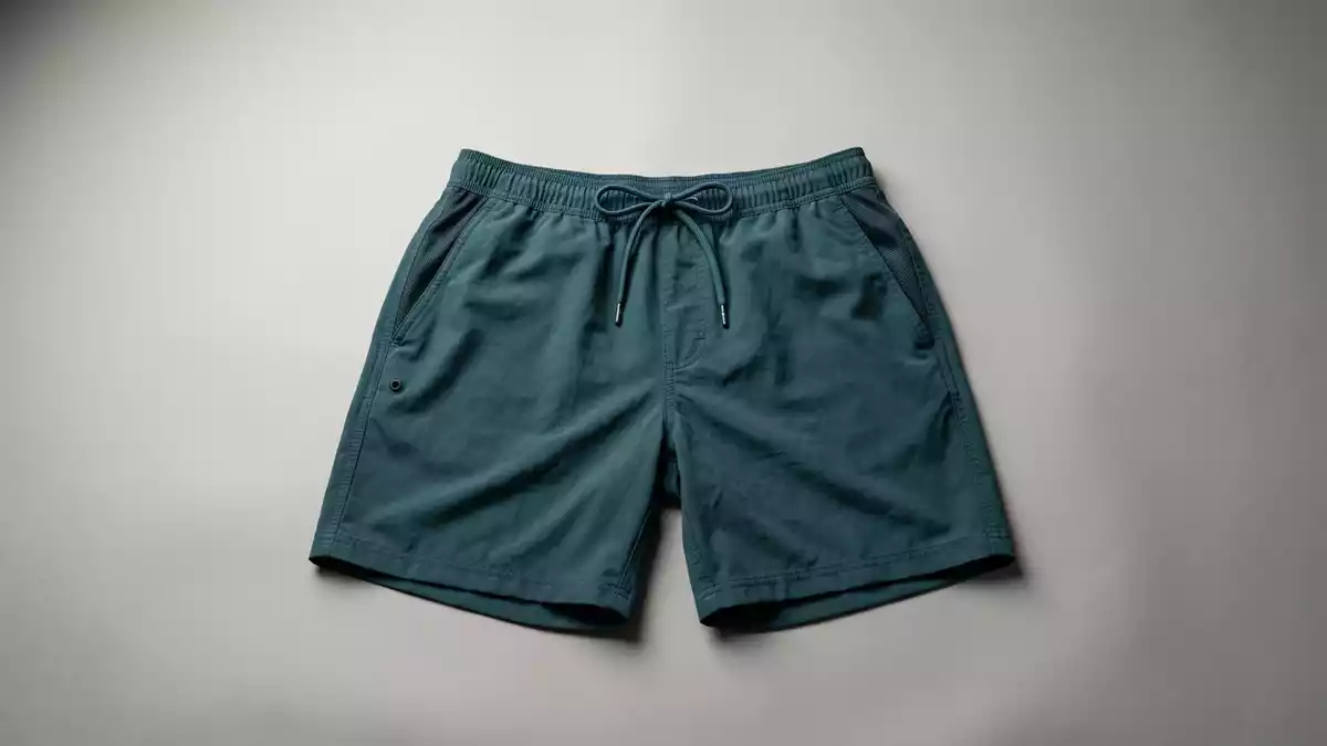 Fotorealistische Studioansicht von Badeshorts in neutraler Produktdarstellung, neutral