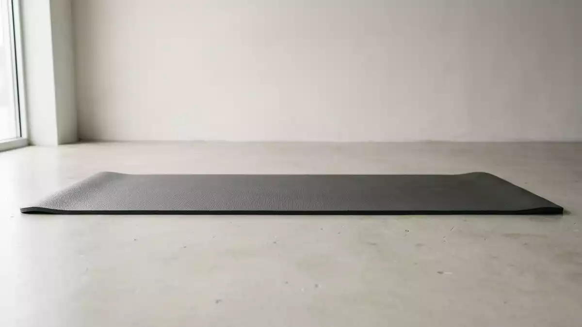 Fotorealistische Studioansicht von Yogamatte in neutraler Produktdarstellung, neutral