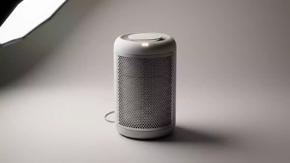 Fotorealistische Studioansicht von Luftreiniger in neutraler Produktdarstellung