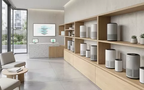 Architektur-Render im Elektrofachgeschaeft mit Luftreiniger zum Thema Philips 800 Series AC0820, neutrales Tageslicht - Foto: THN