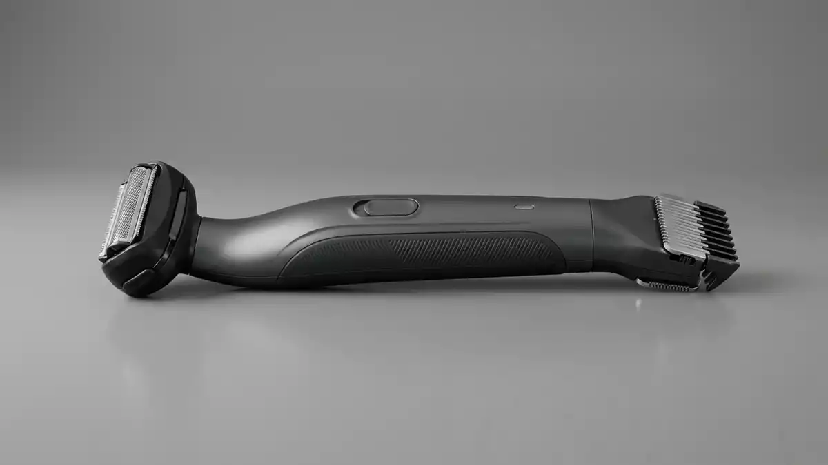 Fotorealistische Studioansicht von Koerperrasierer in neutraler Produktdarstellung
