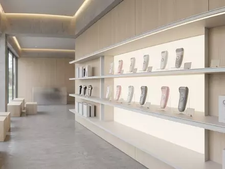 Architektur-Render im Koerperpflegegeschaeft mit Epilierer zum Thema Philips BRE740 Satinelle Prestige, neutrales Tageslicht - Foto: THN