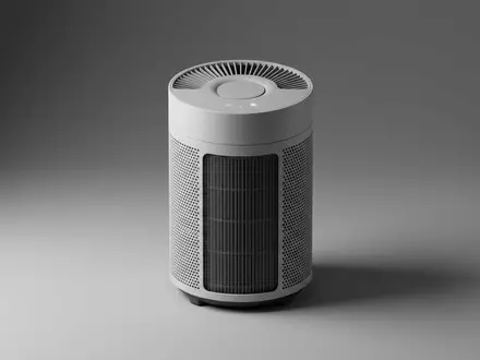 Fotorealistische Studioaufnahme von Luftreiniger zum Thema Philips 3000i Series AC3033, klare Lichtfuehrung - Foto: THN