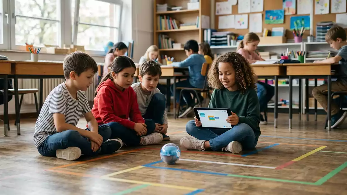 Fotorealistische Ansicht von Programmierbarer Roboterball im Klassenraum in realer