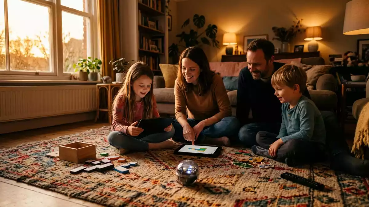Fotorealistische Ansicht von Programmierbarer Roboterball im Wohnzimmer in warmem