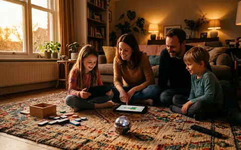 Fotorealistische Aufnahme von Programmierbarer Roboterball im Wohnzimmer zum Thema Sphero Mini Activity Kit, warmes Abendlicht - Foto: THN