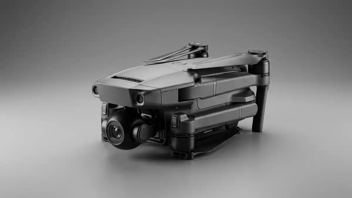 Fotorealistische Studioansicht von Kameradrohne in neutraler Produktdarstellung