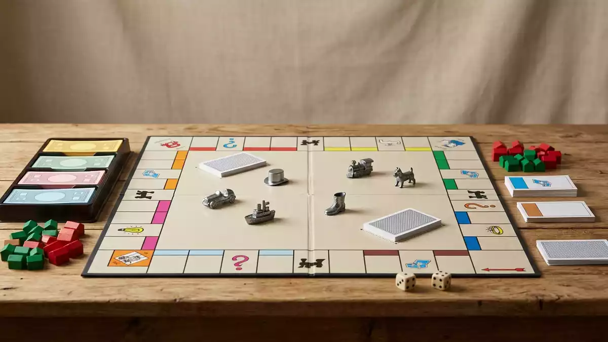 Fotorealistische Studioansicht von Brettspiel in neutraler Produktdarstellung, neutral