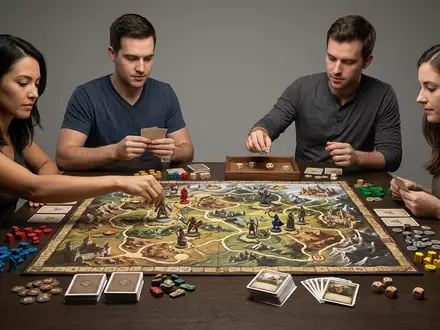 Fotorealistische Studioaufnahme von Brettspiel zum Thema Monopoly, klare Lichtfuehrung, sachlich dargestellt, markenneutral - Foto: THN