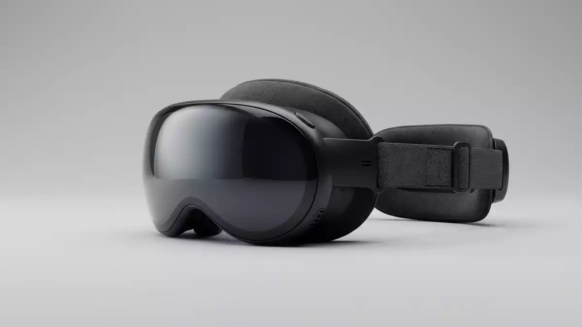Fotorealistische Studioansicht von VR-Headset in neutraler Produktdarstellung, neutral
