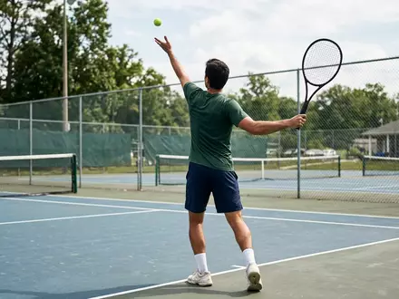 Fotorealistische Aufnahme von Tennisschlaeger auf dem Tennisplatz zum Thema Head Radical MP 2023, natuerliches Licht - Foto: THN