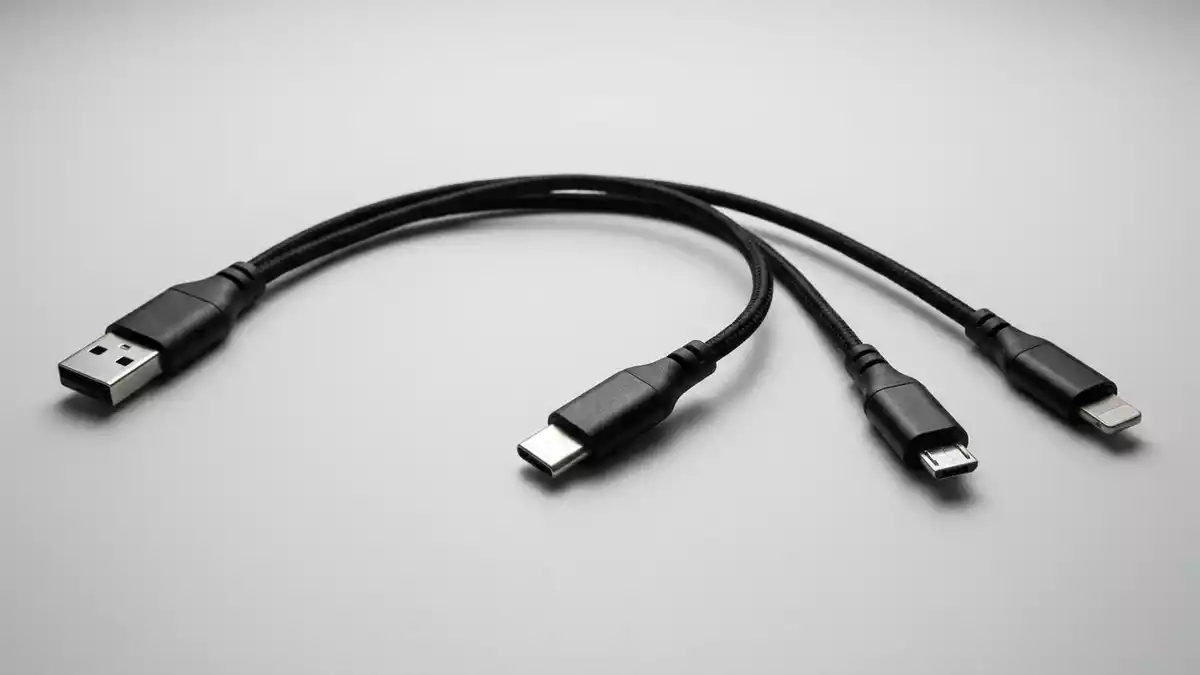 Fotorealistische Studioansicht von Adapterkabel in neutraler Produktdarstellung