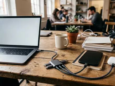 Fotorealistische Aufnahme von Adapterkabel im Buero zum Thema UGREEN USB-C auf Micro-USB, natuerliches Licht - Foto: THN