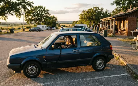 Fotorealistische Aufnahme von Autoladekabel am Rastplatz zum Thema UGREEN Kfz-Ladekabel USB-C 20W, warmes Abendlicht - Foto: THN