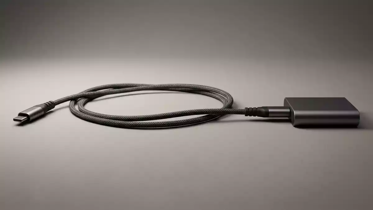 Fotorealistische Studioansicht von Ladekabel in neutraler Produktdarstellung, neutral