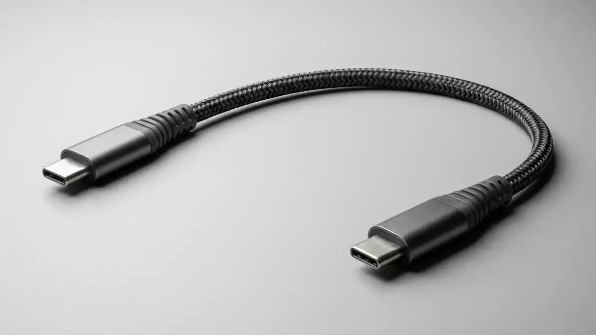 Fotorealistische Studioansicht von Ladekabel in neutraler Produktdarstellung, neutral