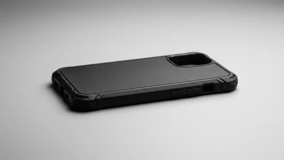 Fotorealistische Studioansicht von Smartphonehuelle in neutraler Produktdarstellung