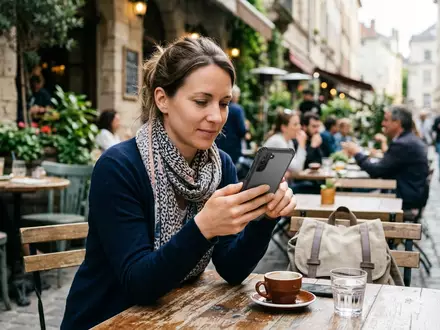Fotorealistische Aufnahme von Smartphonehuelle im Cafe zum Thema OtterBox Commuter Series Samsung, natuerliches Licht - Foto: THN