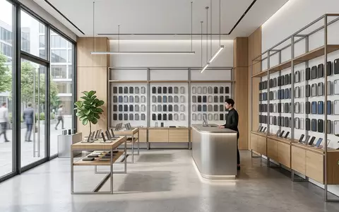 Architektur-Render im Handyzubehoergeschaeft mit Smartphonehuelle zum Thema OtterBox Commuter Series Samsung, neutrales Tageslicht - Foto: THN