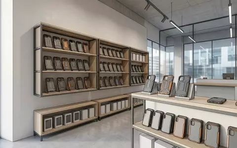 Architektur-Render im Handyzubehoergeschaeft mit Smartphonehuelle zum Thema OtterBox Defender Series Schutzhülle, neutrales Tageslicht - Foto: THN