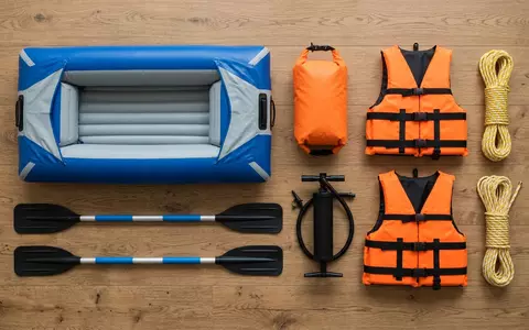 Flatlay-Arrangement rund um Schlauchboot zum Thema Bestway Hydro-Force Schlauchboot Raft, weiches Oberlicht - Foto: THN