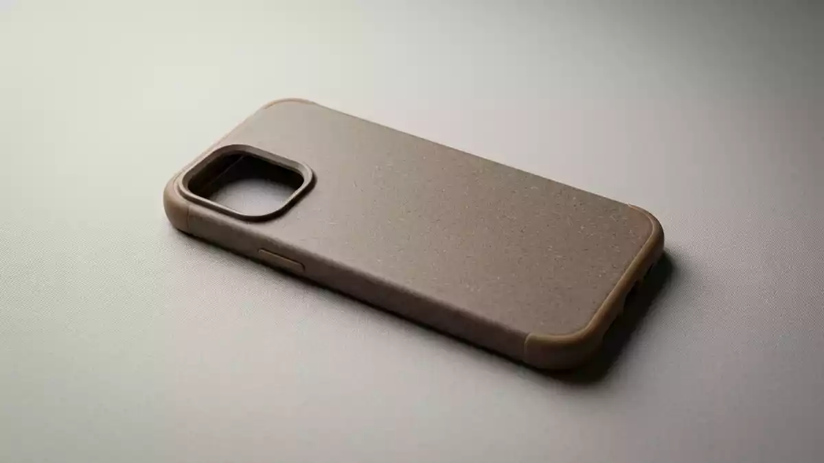 Fotorealistische Studioansicht von Smartphonehuelle in neutraler Produktdarstellung