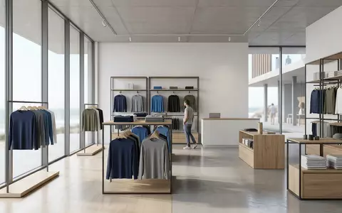 Architektur-Render im Wassersportladen mit UV-Schutzshirt zum Thema Lizard Skins Herren UV-Schutz, neutrales Tageslicht - Foto: THN