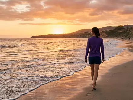 Fotorealistische Aufnahme von UV-Schutzshirt am Abendstrand zum Thema Lizard Skins Herren UV-Schutz, warmes Abendlicht - Foto: THN