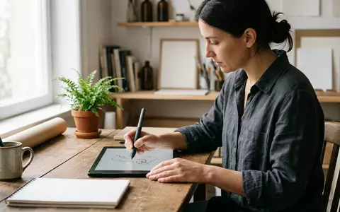 Fotorealistische Aufnahme von Digitalstift im Kreativstudio zum Thema Logitech MX Ink Stift, natuerliches Licht - Foto: THN