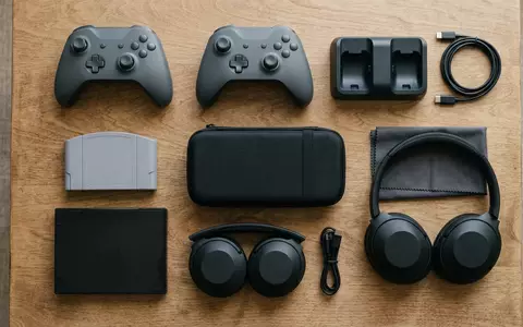 Flatlay-Arrangement rund um Konsolenspiel zum Thema Mario Kart 8 Deluxe, weiches Oberlicht - Foto: THN