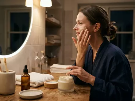 Fotorealistische Aufnahme von Gesichtscreme im Badezimmer zum Thema Estée Lauder Revitalizing Supreme+, natuerliches Licht - Foto: THN