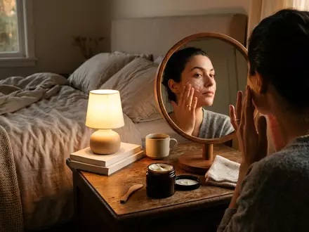 Fotorealistische Aufnahme von Gesichtscreme am Spiegel zum Thema Estée Lauder Revitalizing Supreme+, warmes Abendlicht - Foto: THN