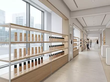 Architektur-Render im Kosmetikfachhandel mit Fluessig Foundation zum Thema Estée Lauder Double Wear, neutrales Tageslicht - Foto: THN