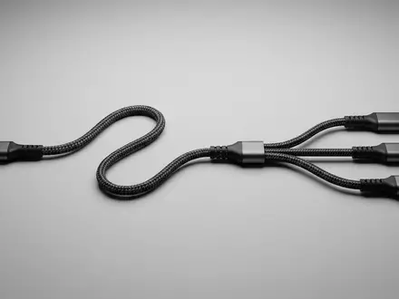 Fotorealistische Studioaufnahme von Mehrfach Ladekabel zum Thema Baseus 3-in-1 Kabel USB-C, klare Lichtfuehrung - Foto: THN