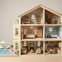 Fotorealistische Studioaufnahme von Puppenhaus zum Thema Barbie Traumvilla Puppenhaus mit, klare Lichtfuehrung - Foto: THN