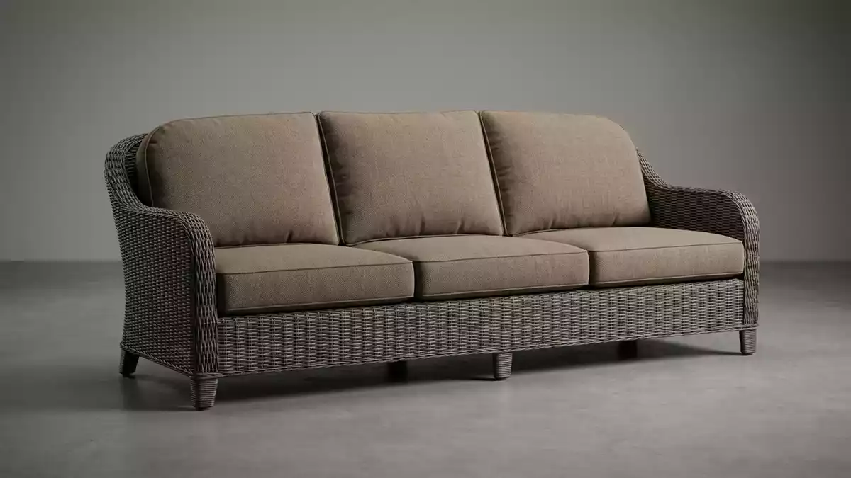 Fotorealistische Studioansicht von Gartensofa in neutraler Produktdarstellung, neutral