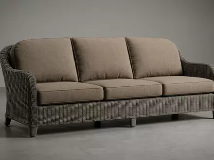 Fotorealistische Studioaufnahme von Gartensofa zum Thema Beliani Gartensofa 3-Sitzer Polyrattan, klare Lichtfuehrung - Foto: THN