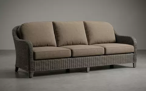Fotorealistische Studioaufnahme von Gartensofa zum Thema Beliani Gartensofa 3-Sitzer Polyrattan, klare Lichtfuehrung - Foto: THN