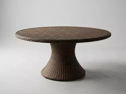Fotorealistische Studioaufnahme von Gartentisch zum Thema Beliani Gartentisch Rund Polyrattan, klare Lichtfuehrung - Foto: THN