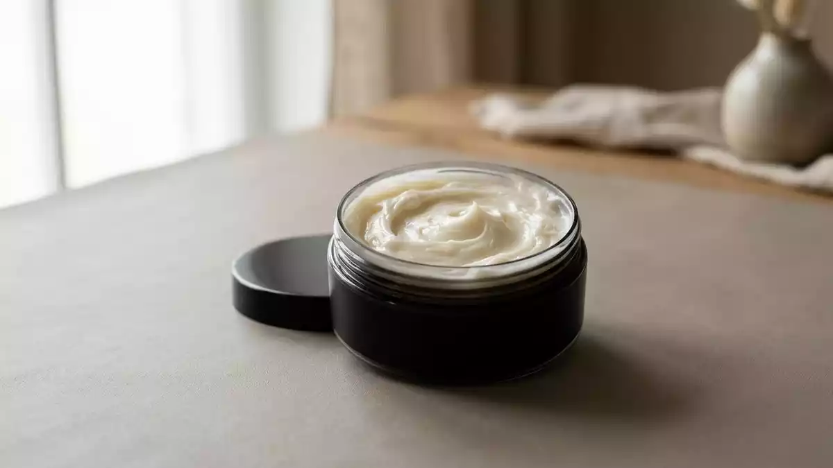 Fotorealistische Studioansicht von Haarmaske in neutraler Produktdarstellung, neutral