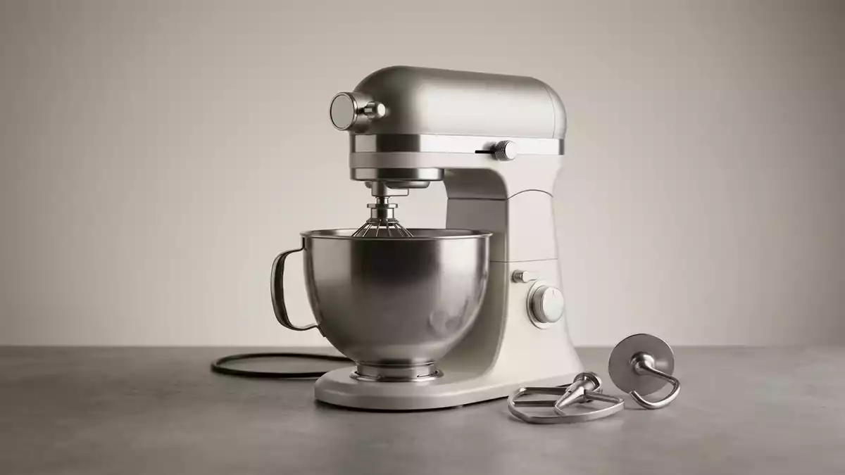 Fotorealistische Studioansicht von Kuechenmaschine in neutraler Produktdarstellung