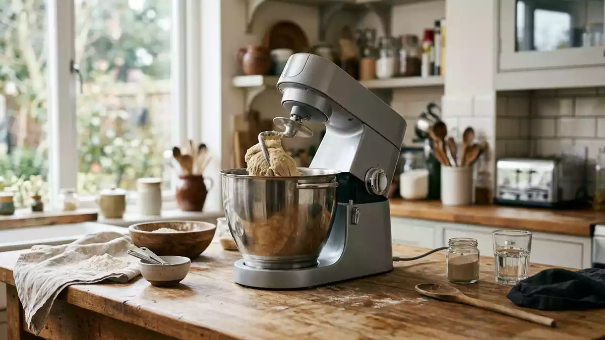 Fotorealistische Ansicht von Kuechenmaschine in der Kueche in realer Umgebung, neutral